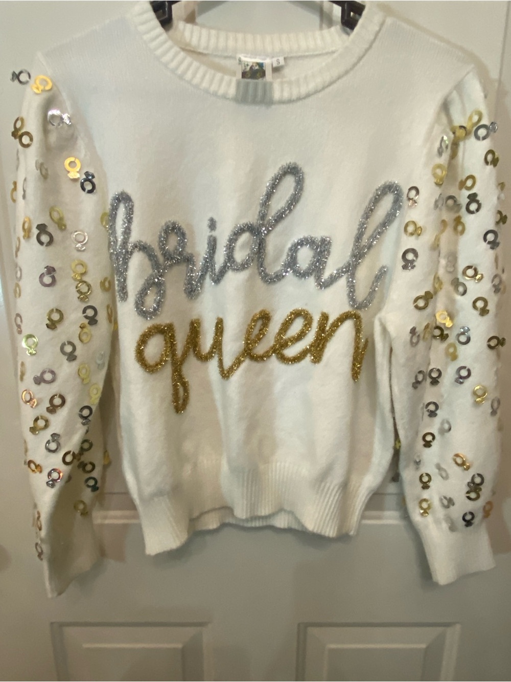 QUEEN OF SPARKLES White Bridal 'Bridal Queen' Sequin Accent Sweater NWOT